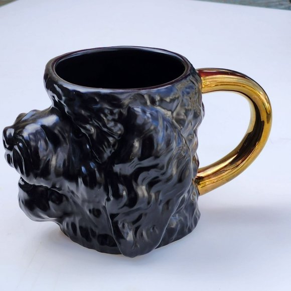 Tabitha Brown Black and Gold 3D‎ Dog Face Shaped Stoneware Coffee Mug 14 oz - Picture 6 of 14